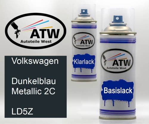 Volkswagen, Dunkelblau Metallic 2C, LD5Z: 400ml Sprühdose + 400ml Klarlack - Set, von ATW Autoteile West.